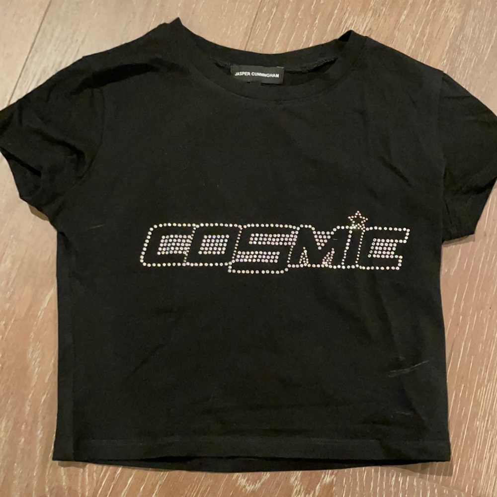 Jasper Cunningham bedazzled black crop top